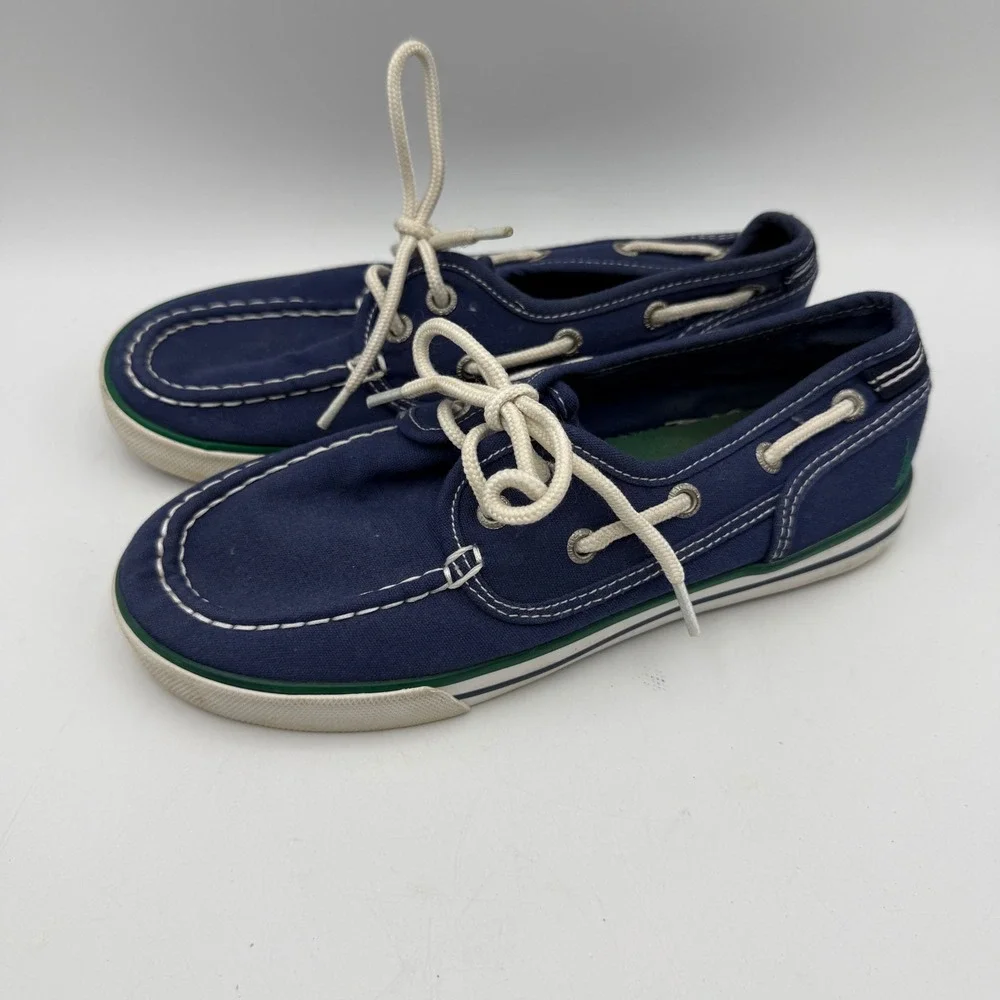 Nautica Spinnaker Boat Shoes Kids Size 2 Navy Blue Canvas Loafers Moc Toe